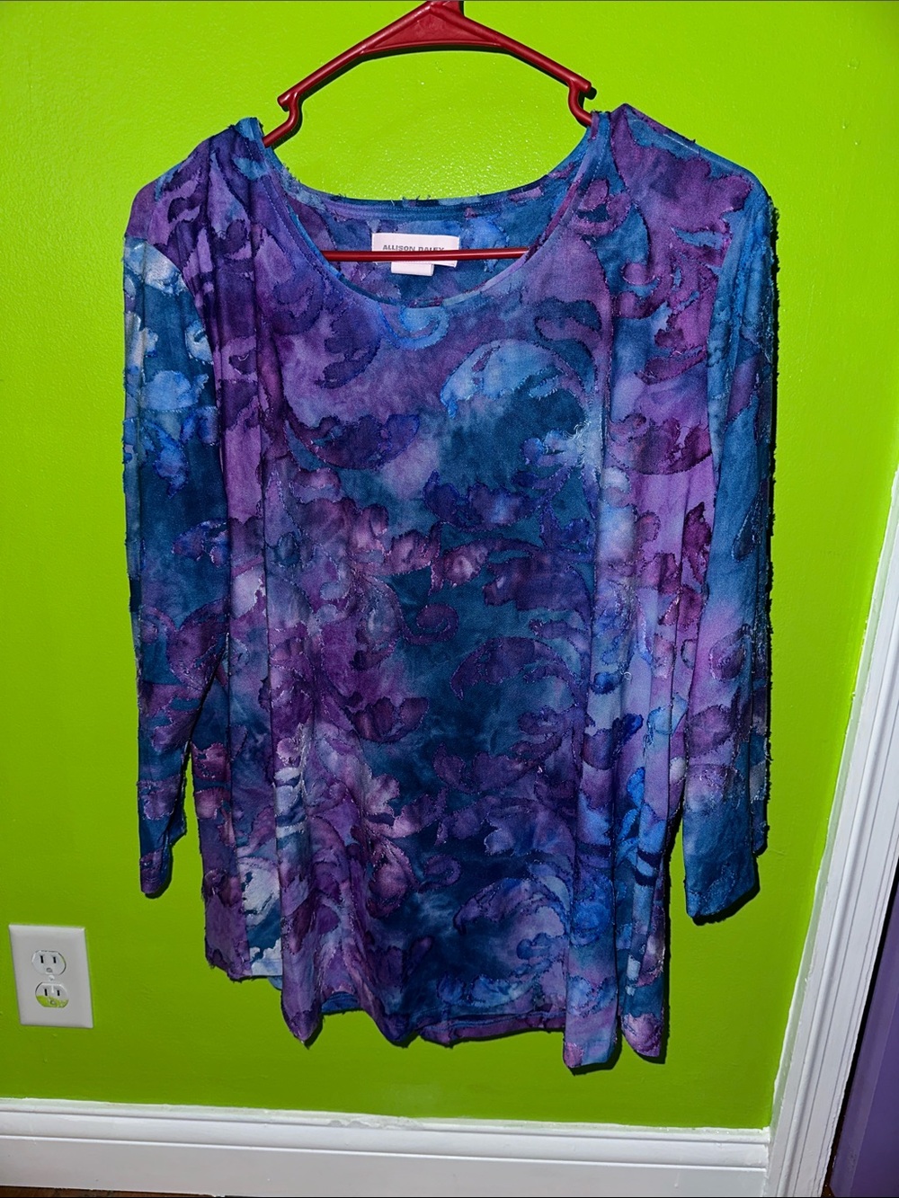 Allison Daley Purple and Blue Floral-Print Long Sleeve Tee